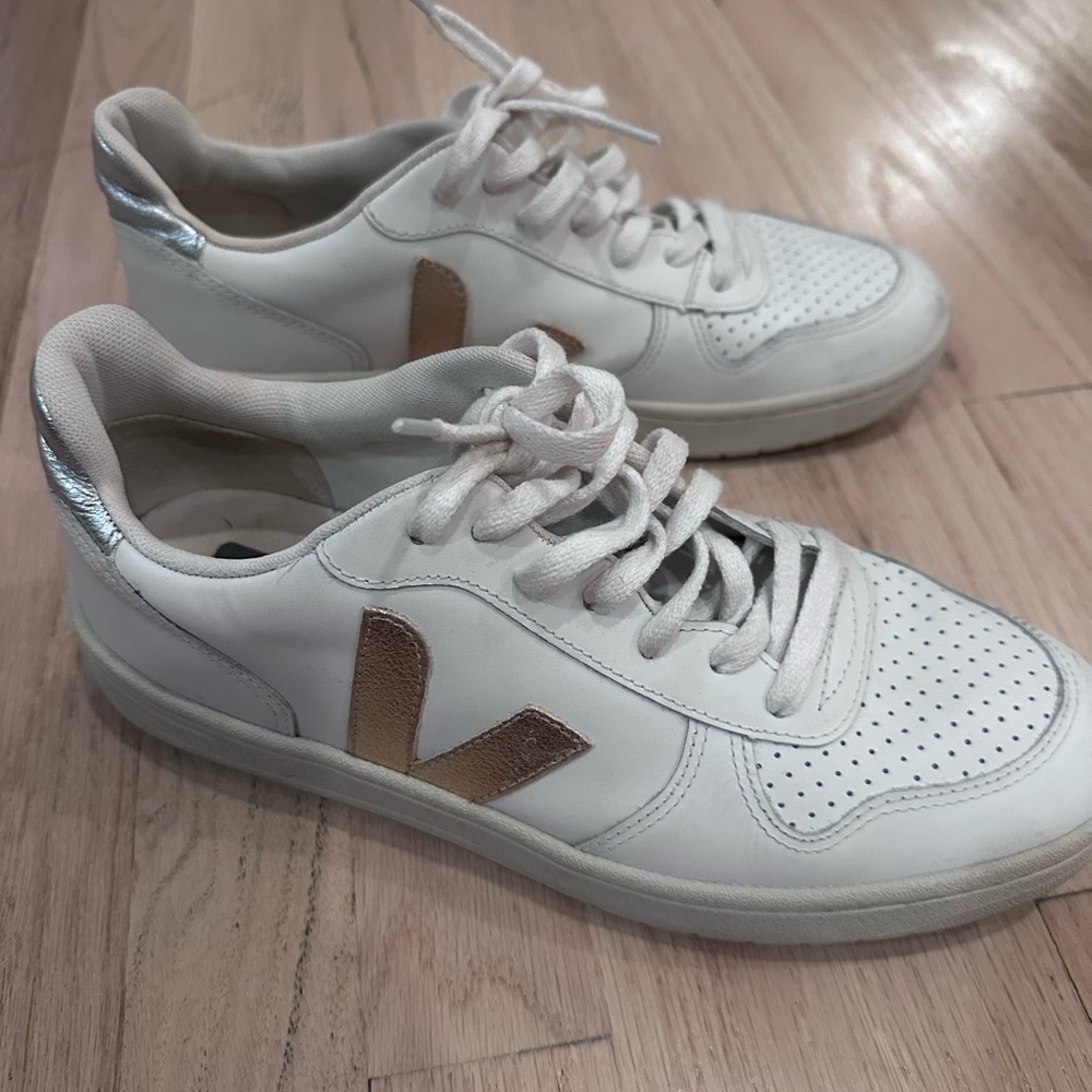 Veja White Sneakers with Gold and Silver Details
